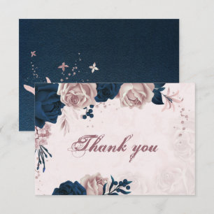 elegant navy & dusty rose flowers botanical thank  you card