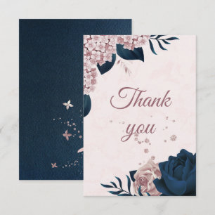 elegant navy & dusty rose flowers botanical  thank you card