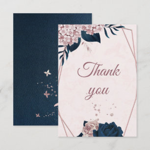 elegant navy & dusty rose flowers geometric thank  you card