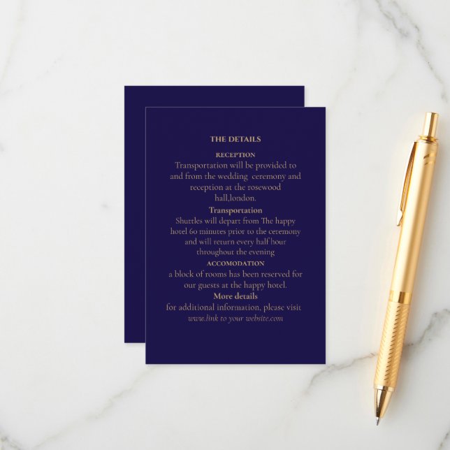 Elegant Navy Enclosure Card (Front/Back In Situ)