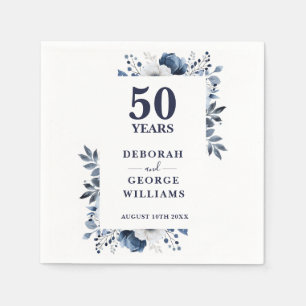Elegant Navy Floral 50th Wedding Anniversary  Napkin