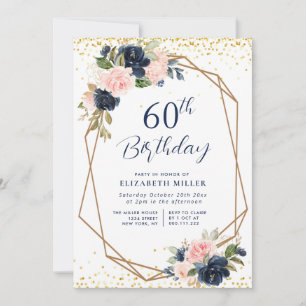 elegant navy floral 60th birthday party invitation