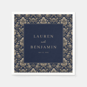Elegant Navy Floral Damask Napkin