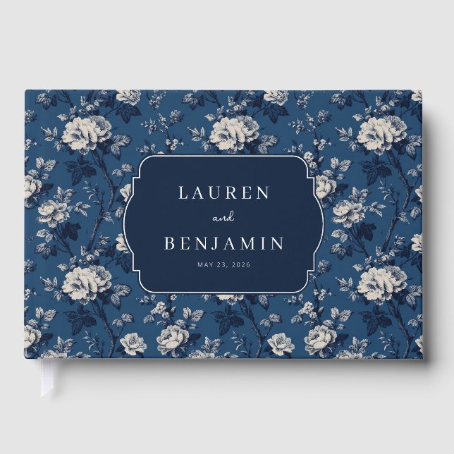 Elegant Navy Floral Guest Book (Front)