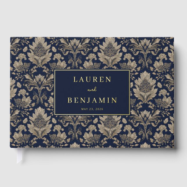 Elegant Navy Floral Guest Book (Front)