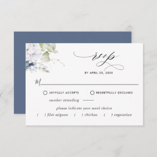 Elegant Navy Floral, Meal Options Wedding RSVP