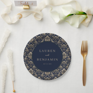 Elegant Navy Floral Paper Plate
