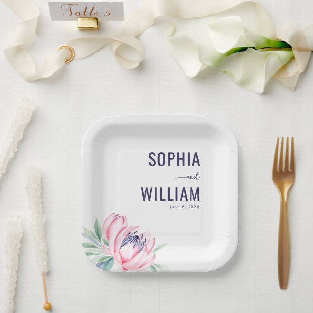 Elegant Navy Floral Paper Plate (Wedding)