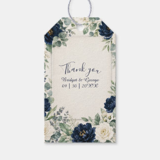 Elegant Navy Floral rose Border Wedding Gift Tags