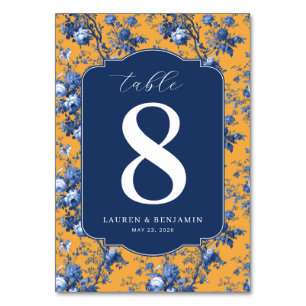 Elegant Navy Floral Table Number