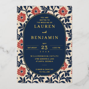 Elegant Navy Floral Wedding Invitation
