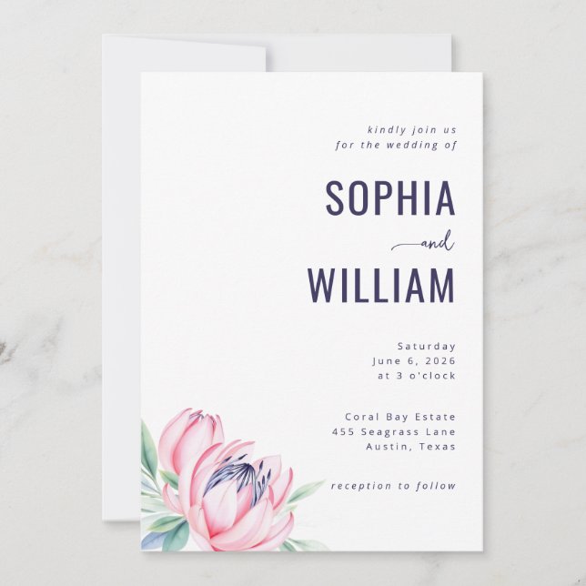 Elegant Navy Floral Wedding Invitation (Front)