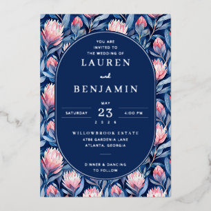 Elegant Navy Floral Wedding Invitation