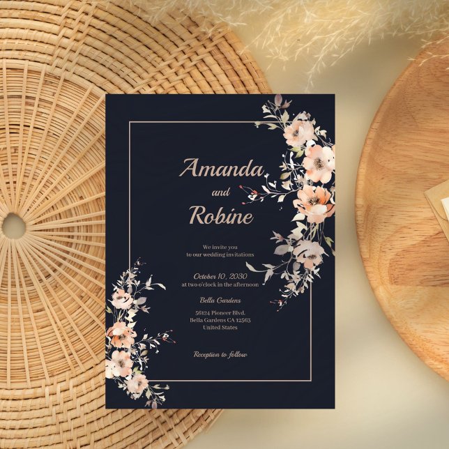Elegant Navy Floral Wedding Invitation (Creator Uploaded)