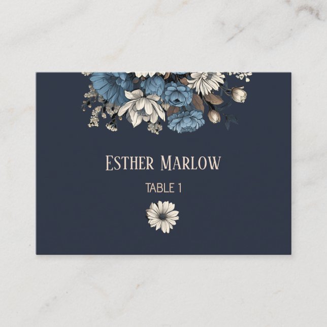 Elegant Navy Floral Wedding  Place Card (Front)