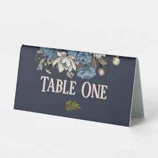 Elegant Navy Floral Wedding Table Number