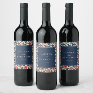 Elegant Navy Floral Wine Label