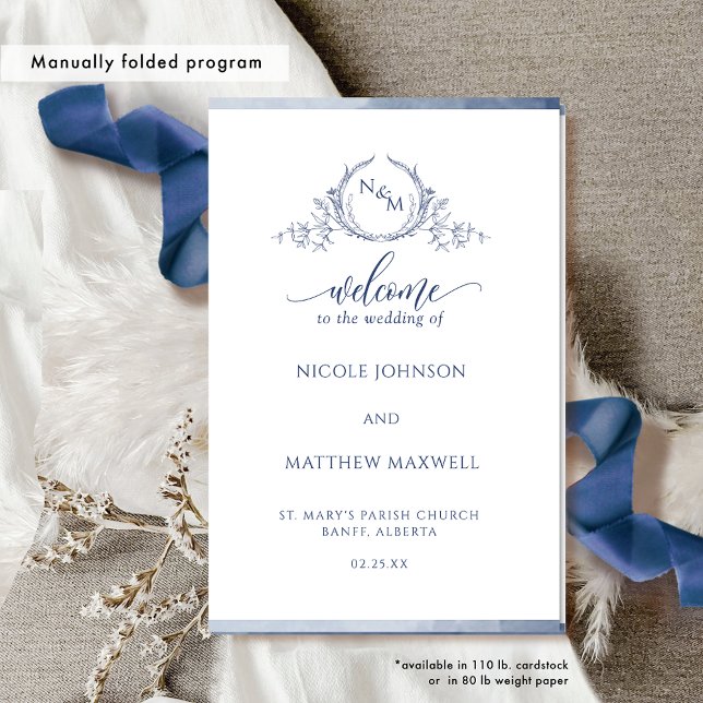Elegant Navy Folded Wedding Ceremony Program (Creator Uploaded)