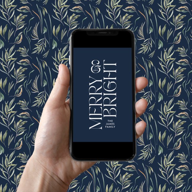Elegant navy foliage modern minimal typography holiday card (Creator Uploaded)