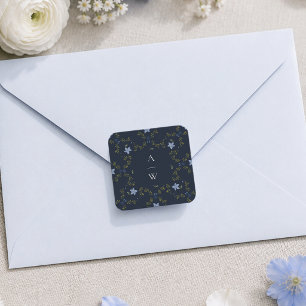 Elegant Navy Folk Monogram Wedding Sticker