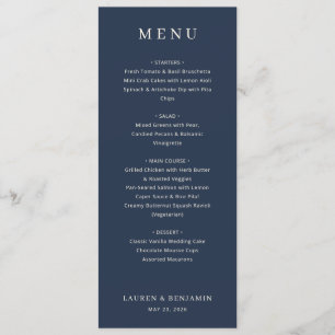 Elegant Navy Formal Menu