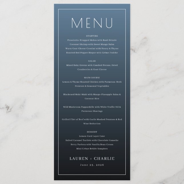 Elegant Navy Formal Menu (Front)