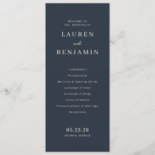 Elegant Navy Formal Wedding Ceremony Program
