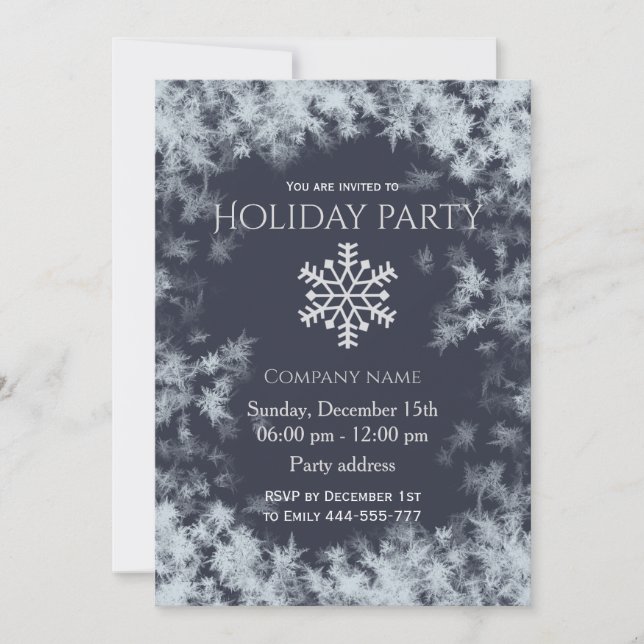 Elegant navy frost  holiday party corporate  invitation (Front)