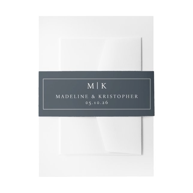 Elegant Navy Geometric Initials Invitation Belly Band (Front Example)