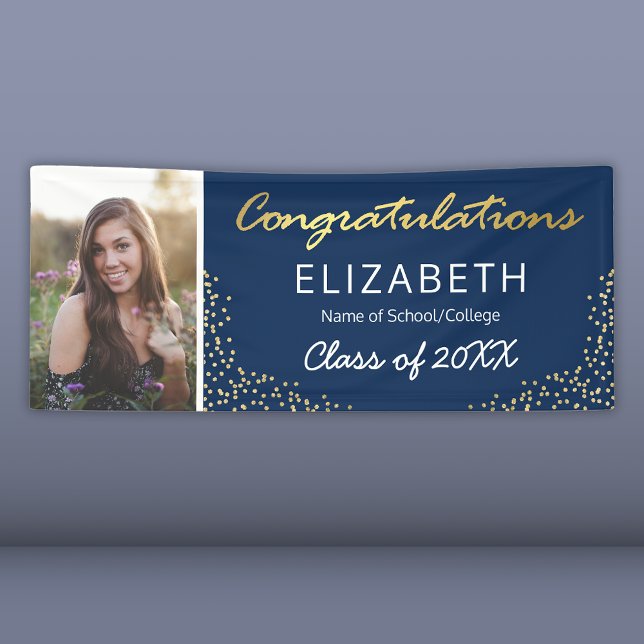 Elegant Navy Gold 2025 Graduation Photo Banner (Creator Uploaded)