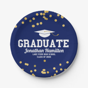 Elegant Navy & Gold 2026 Graduation Paper Plate