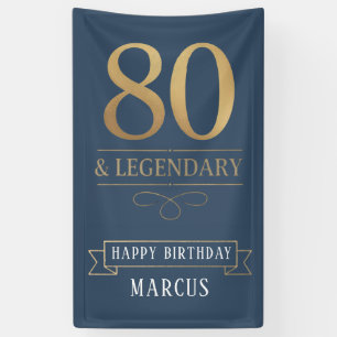 Elegant Navy & Gold 80th & Legendary Birthday Banner