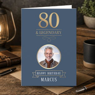 Elegant Navy & Gold 80th & Legendary Birthday Card