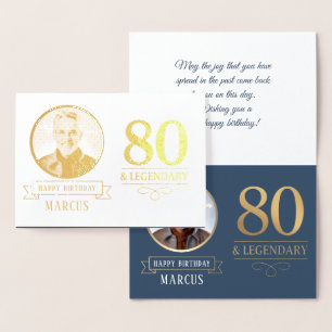 Elegant Navy & Gold 80th & Legendary Birthday Foil Card