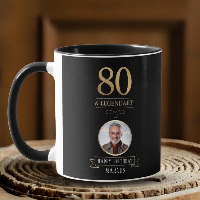 Elegant Navy & Gold 80th & Legendary Birthday Mug (Creator Uploaded)