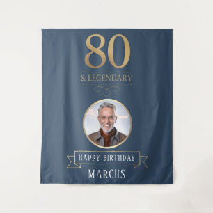 Elegant Navy & Gold 80th & Legendary Birthday Tapestry