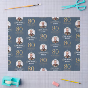 Elegant Navy & Gold 80th & Legendary Birthday Tissue Paper