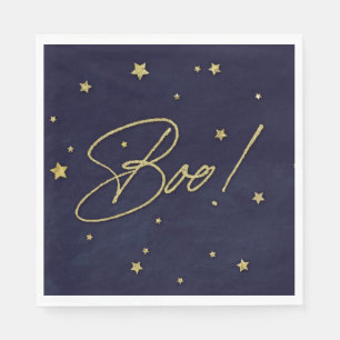 Elegant Navy/Gold Boo! Halloween Party Napkin