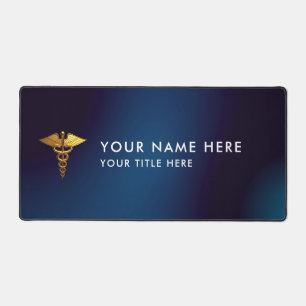 Elegant Navy Gold Caduceus Medical Doctor Desk Mat