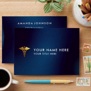 Elegant Navy Gold Caduceus Medical Doctor Envelope