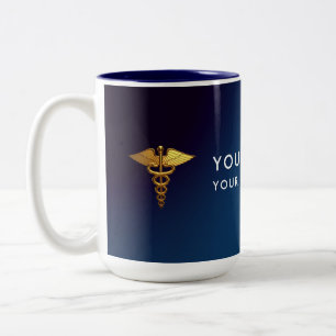 Elegant Navy Gold Caduceus Medical Doctor Two-Tone Coffee Mug