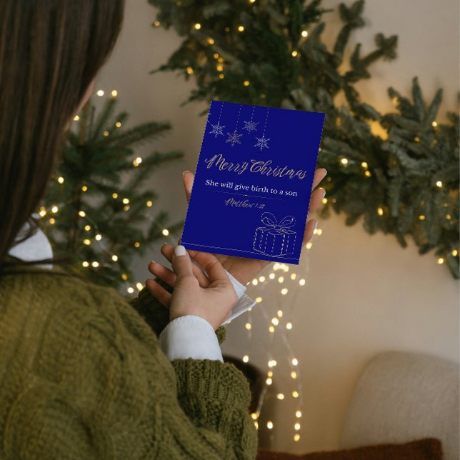 Elegant Navy & Gold Christian Christmas Card  (Creator Uploaded)