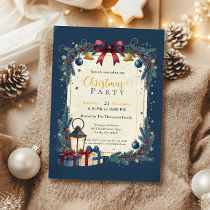 Elegant Navy Gold Christmas Party Invitation