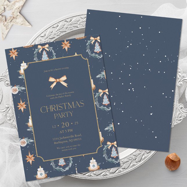Elegant Navy & Gold Christmas Party Invitation (Creator Uploaded)