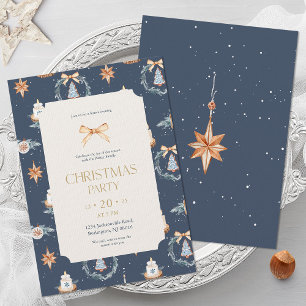 Elegant Navy & Gold Christmas Party Invitation