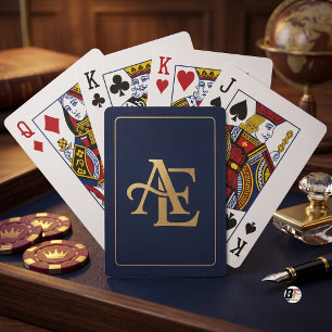 Elegant Navy Gold Classic Monogram Playing Cards