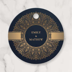 ELEGANT NAVY GOLD CLASSIC ORNATE MANDALA WEDDING FAVOUR TAGS