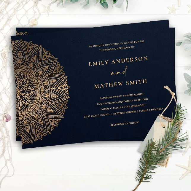 ELEGANT NAVY GOLD CLASSIC ORNATE MANDALA WEDDING INVITATION (Creator Uploaded)