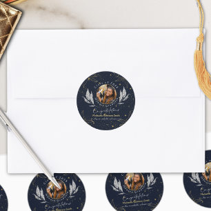 Elegant Navy Gold Congratulations Graduation Classic Round Sticker