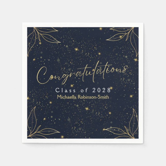 Elegant Navy Gold Congratulations Graduation Party Napkin (Front)